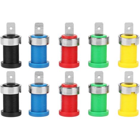 P3007 Lot de 10 prises bananes de couleurs assorties, jack 4,0 mm, pour sondes de test à montage sur panneau