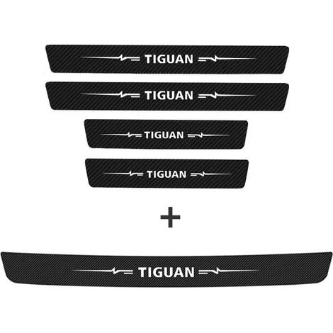 (5 pièces pour Tiguan) Autocollants de seuil de porte avant pour Volkswagen VW Tiguan,logo en fibre de carbone,protection de pare-chocs arrière,cache-seuil,autocollants (1/3)