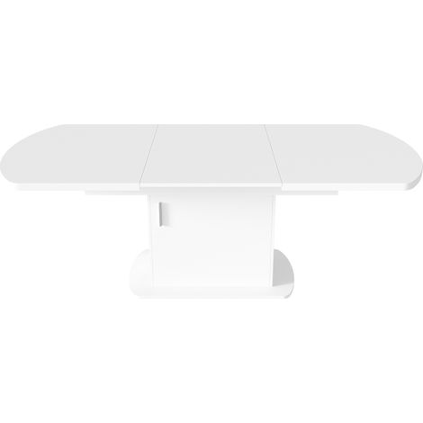 Mesa de comedor ovalada extensible 200x80x75 cm blanca y plateada con almacenaje (1/5)