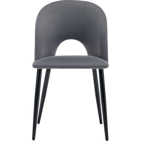 Set de 6 sillas de comedor tapizadas en terciopelo gris con respaldo y patas de metal (1/5)