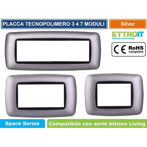 Ettroit Placca compatibile Bticino Livinglight 7 moduli plastica bombata colore argento - LN88706 (1/4)