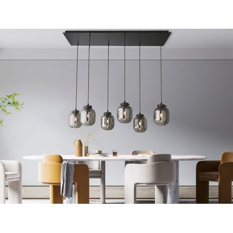 LED Pendelleuchte mehrflammig mit 6 Rauchglas Glaskugeln, Breite 115cm (1/5)