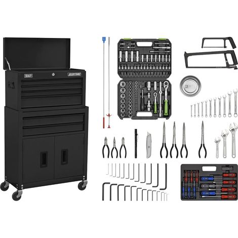 Sealey AP22BKCOMBO American PRO® Topchest & Rollcab Combination 6 Drawer with 170pc Tool Kit - Black (1/2)