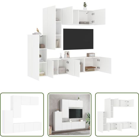 vidaXL Meuble TV - Unités murales TV 5 pcs blanc bois d'ingénierie (1/5)