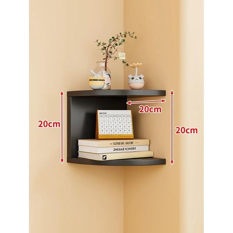 Étagère de rangement murale d'angle à plusieurs niveaux, noire, 2 niveaux, rayon 20 cm [colle, clous sans trace et vis d'expansion inclus] (style minimaliste moderne). Dimensions : [dimensions manquan (1/5)