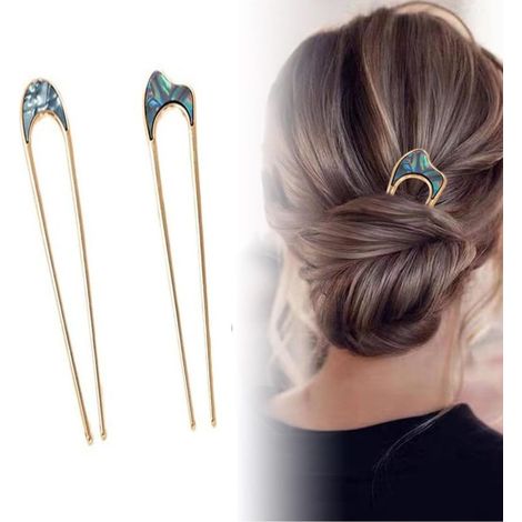 Juego de 2 pinzas para el cabello en forma de U, accesorios para el cabello para mujeres y niñas. (1/5)