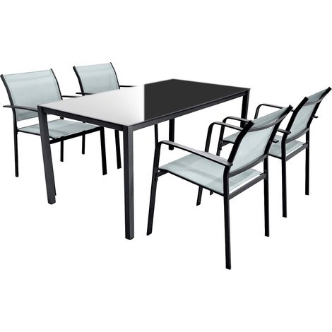 Set da Pranzo da Esterno Rebecca Mobili Akpala 74x150x80 Acciaio Poliestere Grigio Chiaro Antracite Moderno SET 5 pz (1/5)
