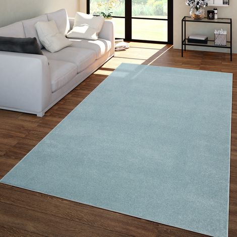 Tapis de salon à poils courts, uni, design moderne et intemporel 160 cm x 220 cm x 12 mm, Rectangulaire, Turquoise