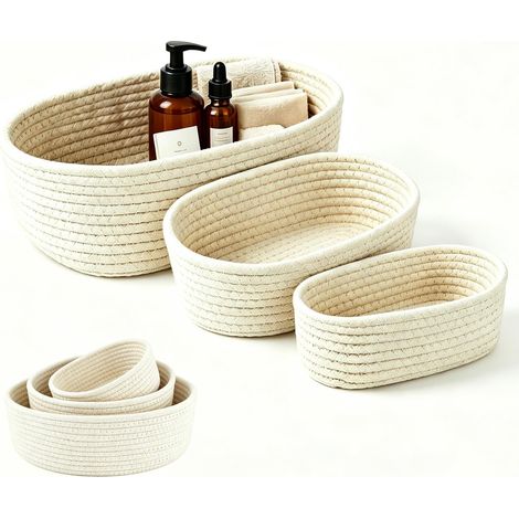 Lot de 3 paniers de rangement tressés en corde de coton, petits paniers pour cadeau, étagère et organisation, empilables pour salle de bain, cuisine, salon et chambre d'enfant, blanc (1/4)