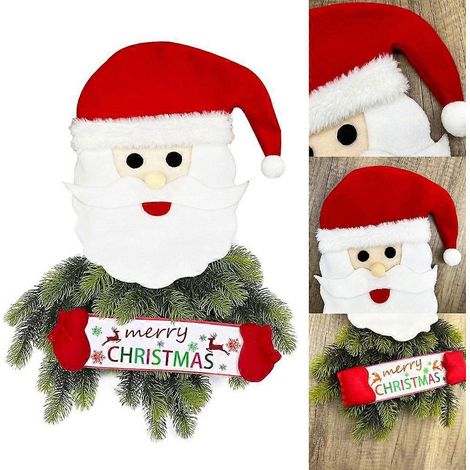 Couronne de Noël festive avec chapeau de Père Noël pour la décoration de la maison pendant les fêtes (1/4)