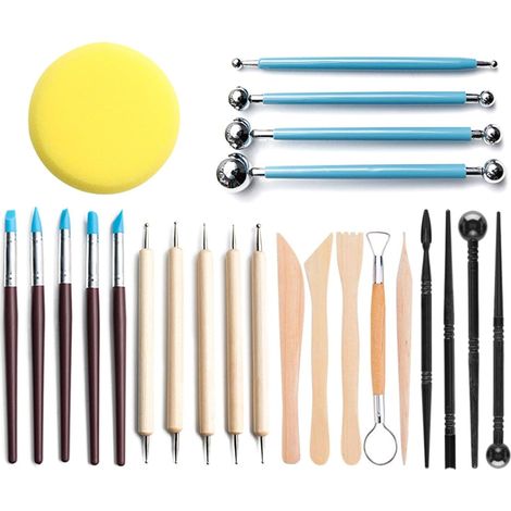 24-teiliges Set mit unverzichtbaren Werkzeugen für die Modellierkunst, inklusive Modellierschwamm, feinem Stift, doppelseitigem Modellierstift, Punktierwerkzeugen und weiteren Werkzeugen für Zuckermas