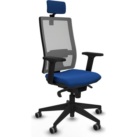 Horna sincro malla gris similpiel azul brazos 2D base piramidal cabecero 2D ruedas 65mm engomadas (1/5)
