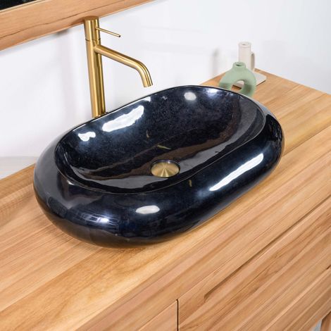 Lavabo sobre encimera grande de mármol murano color negro (1/5)