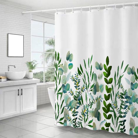 Rideau De Douche - Polyester Imperméable - Motif Botanique Feuilles Vertes - 180 x 180 cm - Pour Salle De Bain - 1 Pièce (1/5)