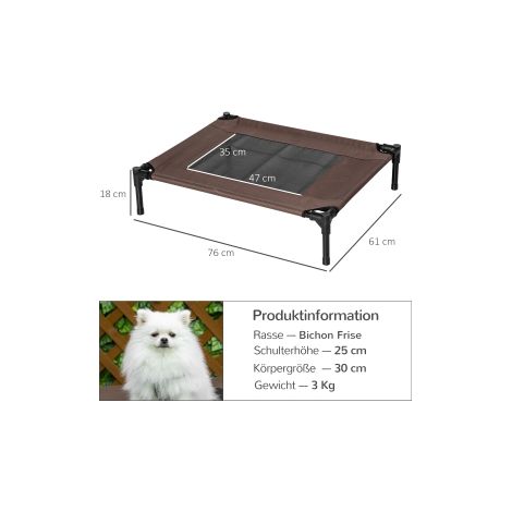 Lit surélevé pour chien marron en maille lavable 76 x 61 x 18 cm avec cadre stable et aération pour jardin, camping et terrasse (1/5)