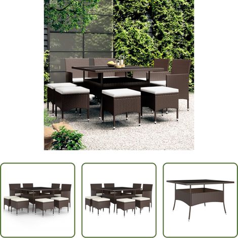Table de jardin -  Ensemble à manger de jardin 9 pcs Résine tressée Marron (1/5)