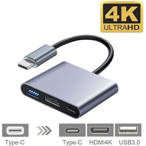 Adaptateur Connect+ USB-C vers HDMI - Gris - Convertisseur USB-C vers HDMI - Hub USB-C - USB-C vers USB-C / USB 3.0 / HDMI - Compatible avec Apple MacBook Air et Pro - Compatible avec Samsung - Compat (1/5)