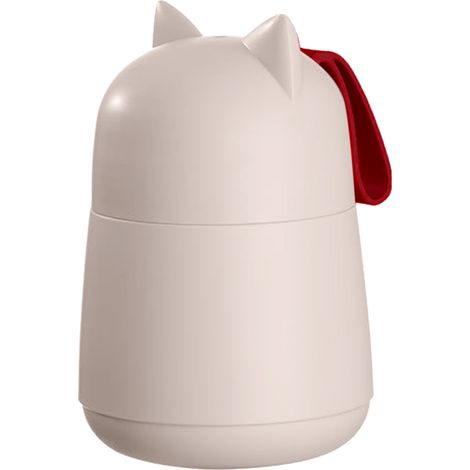 Taza isotérmica beige de 450 ml con cuchara plegable, recipiente térmico a prueba de fugas para desayunos y gachas.