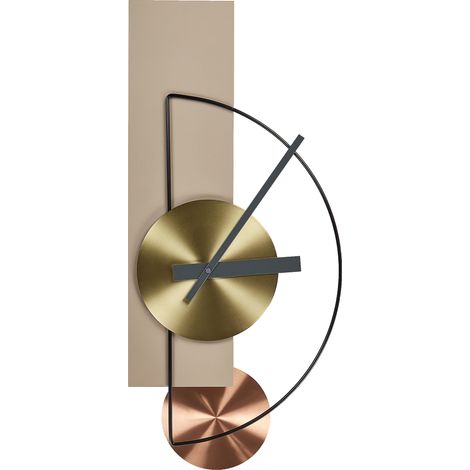 Reloj de pared decoración colgante 31 x 63 cm diseño moderno con péndulo decorativo sin números acero beige Cevins (1/5)