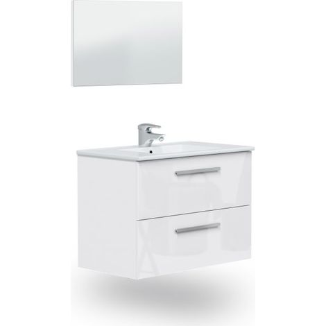 Mueble de baño suspendido de 2 cajones y espejo 45x80 cm Feel Blanco Brillo (ancho) x 57cm (alto)