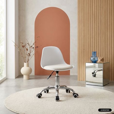 Chaise de bureau enfant à roulettes ajustable piètement chromé blanc - Manel
