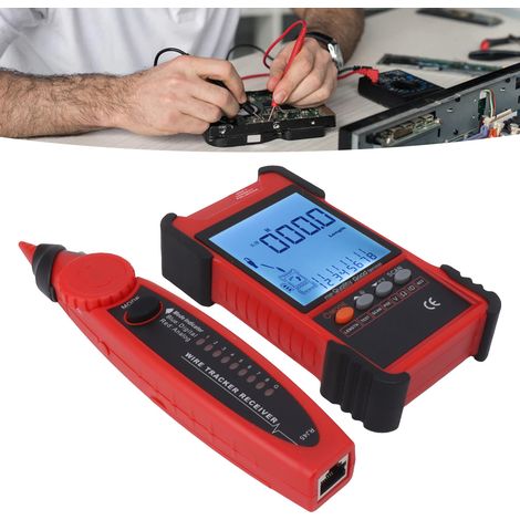 ET616 Probador de cables multifunción con multímetro y detector de línea con pantalla LCD para el mantenimiento de cables de red y telefónicos (rojo) (1/5)