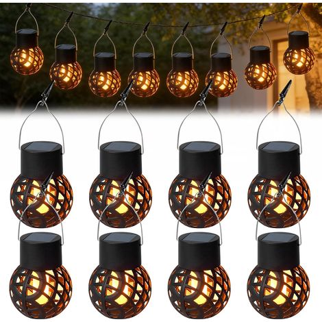 Lampes Solaires Suspendues Extérieur, Lot de 8 Guirlande Lumineuse Solaire Suspendue avec Pinces, Mini Lampes Solaires Extérieur à Flamme Vacillante, LED Extérieure à Suspendre pour Balcon et Fêtes (1/5)