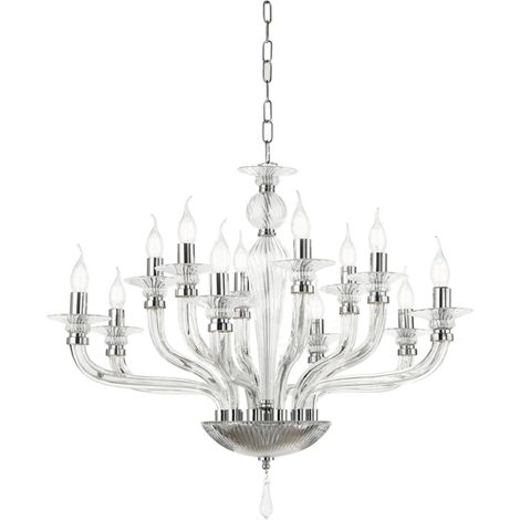Lampadario a sospensione D85 cm VILLA a 12 luci in vetro lavorato a mano CROMO (1/3)