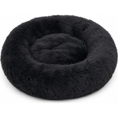 Niche ronde en fausse fourrure douce noir 40 x 35 cm (1/5)