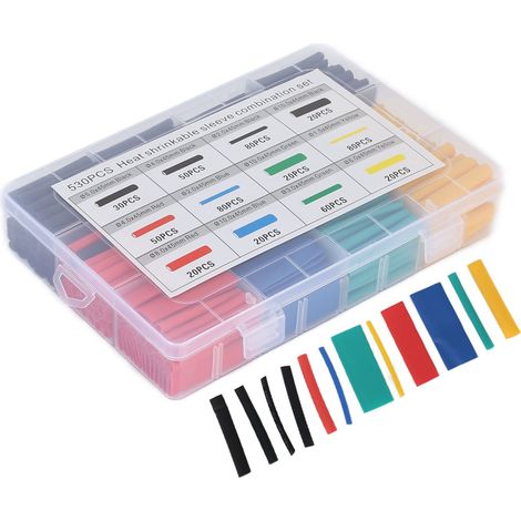 Kit de 530 tubes thermorétractables multicolores pour câbles électriques et isolations