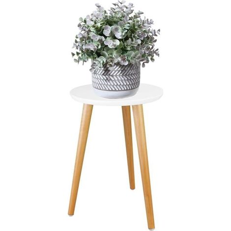 BelleRise - Support pour plantes d'intérieur - Table en bois pour pots de fleurs, décoration intérieure moderne, 42 x 28 cm (blanc) (1/5)