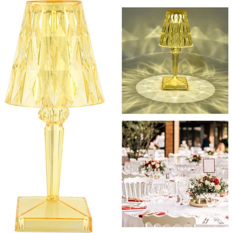 Lampe de table LED en cristal, prisme transparent, lampe de bureau à intensité variable, chargement USB, éclairage intérieur jaune (1/5)