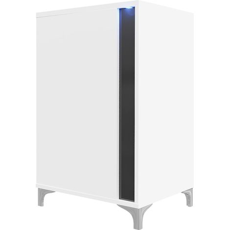 Aparador Florem I, Blanco + Blanco brillante + Negro brillante, 88x52cm, Número de puertas: 140cm, Aglomerado laminado, LED