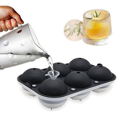 Bandeja para cubitos de hielo,para 6 cubitos de hielo grandes (6,35 cm),bandeja de plástico para bebidas,bandeja para cubitos de hielo redondos (1/2)