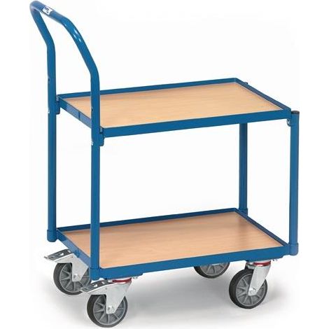 Fetra Etagen-Roller mit 2 Böden aus Holz, mit 15 mm Rand und Rohrschiebebügel (1/2)
