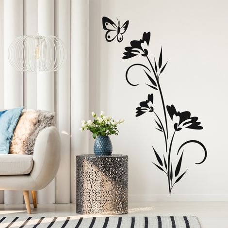 Sticker Mural - Fleur Papillon - 17x42 cm - Noir (1/3)