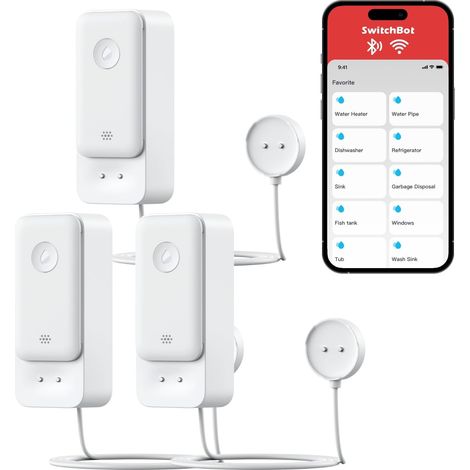 Capteur d'eau WiFi, détecteur de Fuite d'eau Intelligent, alertes réglables de 100 DB et alertes d'application, étanchéité IP67, détecteur pour Cuisine (Detector with Cable (3 Pack)) (1/5)