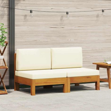 Sofá central 2 piezas cojines blanco crema madera de acacia vidaXL (1/5)