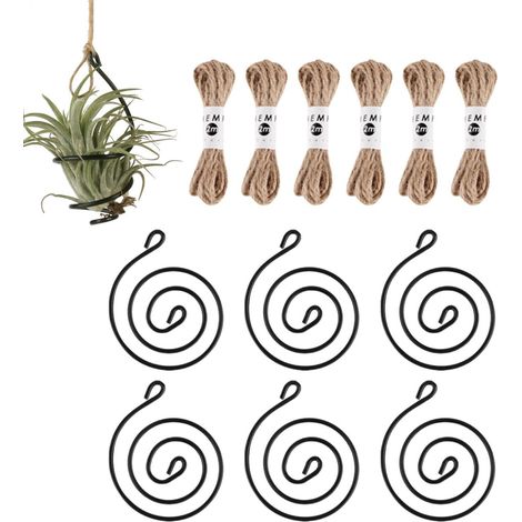 Support mural pour plantes aériennes, en fer sans sol avec cordes jute (1/5)