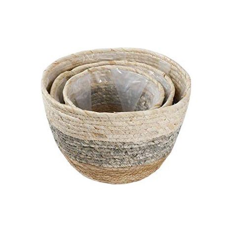 Paniers de jardinière en jonc de mer, cache-pots, paniers de rangement, jardinières tressées à la main avec doublure en plastique, pots de fleurs en paille pour plantes d'intérieur et d'extérieur, 15 (1/4)
