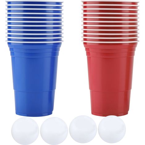 Set de Beer Pong 22 gobelets rouges et bleus + 4 balles de ping-pong - Jeu à boire complet pour soirée (1/5)