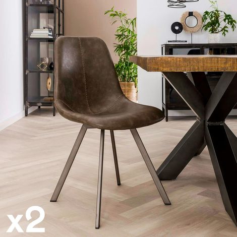 Chaise de table couture apparente taupe pied étoile HELSINKI (lot de 2) (1/4)