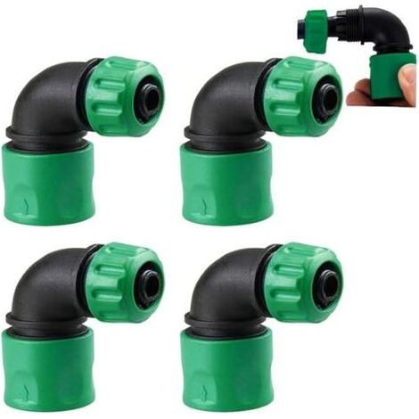 Lot de 4 Connecteurs d'Angle 90° à Libération Rapide pour Tuyau d'Arrosage 12-13mm, Adaptateurs de Raccordement Verts pour Jardin, Lavage Auto et Irrigation (1/5)