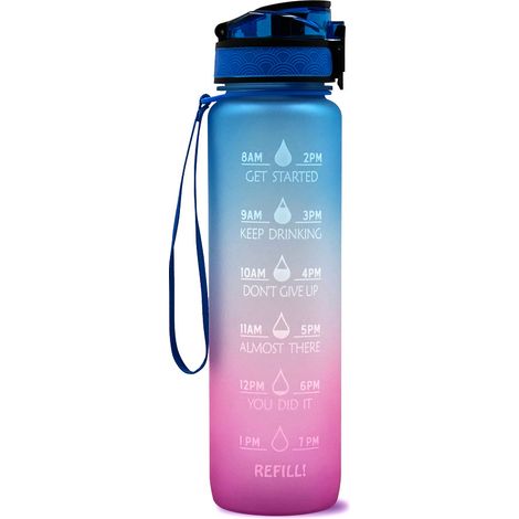Accesorios para bebidas, botella de agua de 1 litro, botella deportiva sin BPA, a prueba de fugas, no tóxica, para gimnasio, actividades al aire libre, ciclismo, escuela y oficina (azul-rosa) – RAPAND