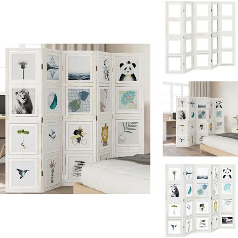 Cloison de séparation 5 panneaux blanc bois de paulownia massif - Séparateur De Pièce - Écran D'intimité - Cloison Pliable - Décoration Murale - Meuble Design (1/5)