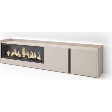 Skraut Home - Mueble TV, Televisión, Muebles de salón, almacenaje, 212x35x50cm, Para TV hasta 80", Chimenea eléctrica XXL, LED, Estilo Moderno, Beige (1/5)