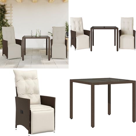 3-tlg. Garten-Bistro-Set mit Kissen Braun Poly Rattan - Gartenmöbel - Bistroset - Esstisch - Lounge Sessel - Outdoor Möbel - Home & Living (1/5)