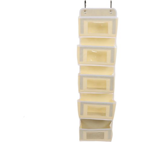 Organisateur de Porte Multiniveaux Résistant Porte-vêtements avec 2 Crochets 5 Compartments Beige