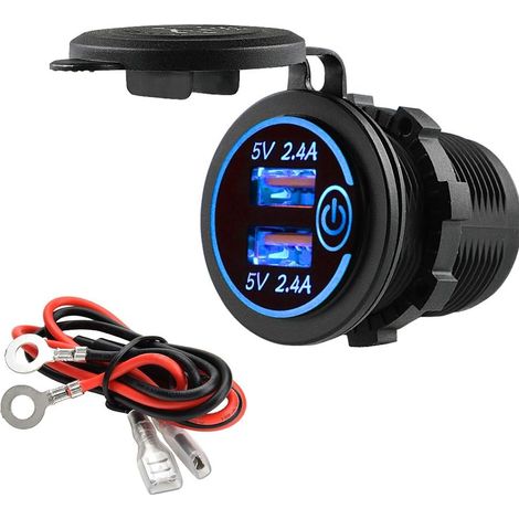 Lot de 2 allume-cigares étanches 12V/24V CC pour bateau, moto, voiture, avec câble de connexion de 0,6 m (bleu) (1/5)