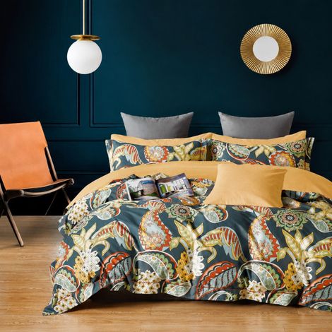 Parure de couette "Imprimé double face" percale de coton peigné 80 fils/cm² pour lit 140 à 160 - TH-36-25 -